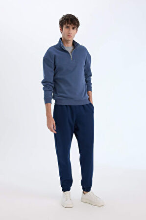DeFacto Relax Fit Dik Yaka Fermuarlı Basic Düz Kalın Sweatshirt E5334AX24WNIN247