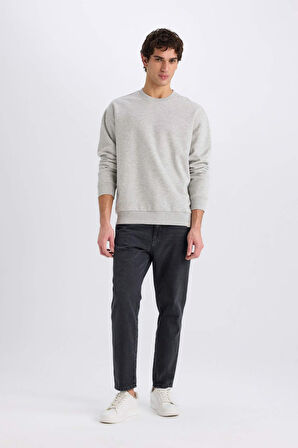 Oversize Geniş Kalıp Bisiklet Yaka Kalın Basic Düz Sweatshirt