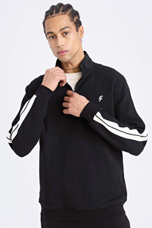 DeFactoFit Standart Fit Dik Yaka Fermuarlı Sporcu Sweatshirt D1953AX24AUBK81