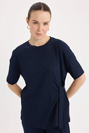 Traditional Relax Fit Bisiklet Yaka Bürümcük Kısa Kollu Tişört