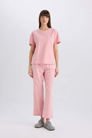 DeFacto Pijama Takımı Regular Fit Bisiklet Yaka Kısa Kollu Üst Beli Lastikli Uzun Altı-Fall in Love E5820AX25SPBR80