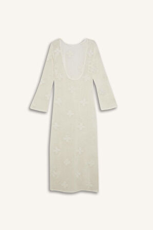 Regular Fit Uzun Kollu Dantelli Maxi Plaj Elbisesi-Fall in Love