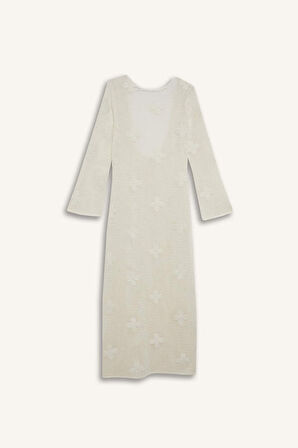 Regular Fit Uzun Kollu Dantelli Maxi Plaj Elbisesi-Fall in Love