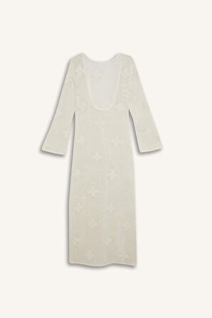 Regular Fit Uzun Kollu Dantelli Maxi Plaj Elbisesi-Fall in Love