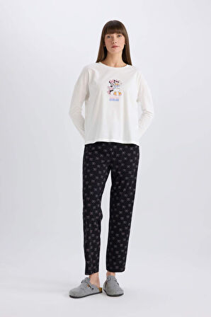 DeFacto Disney Mickey Mouse &Friends Pijama Takımı Uzun Kollu Üst Esnek Belli Uzun Altı-Fall in Love D8464AX25SPBK81