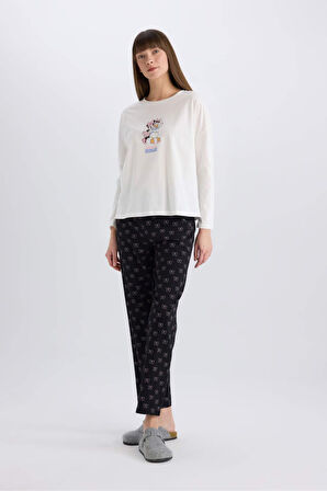 DeFacto Disney Mickey Mouse &Friends Pijama Takımı Uzun Kollu Üst Esnek Belli Uzun Altı-Fall in Love D8464AX25SPBK81
