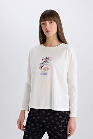 DeFacto Fall in Love Disney Mickey Mouse &Friends Pijama Takımı Uzun Kollu Üst Esnek Belli Uzun Alt D8464AX25SPBK81