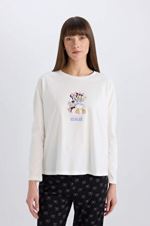 DeFacto Fall in Love Disney Mickey Mouse &Friends Pijama Takımı Uzun Kollu Üst Esnek Belli Uzun Alt D8464AX25SPBK81