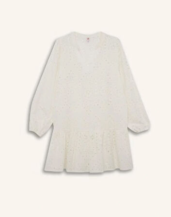 DeFacto Apaş Yaka Brode Uzun Kollu Mini Plaj Elbisesi-Fall in Love D8734AX25SMWT16