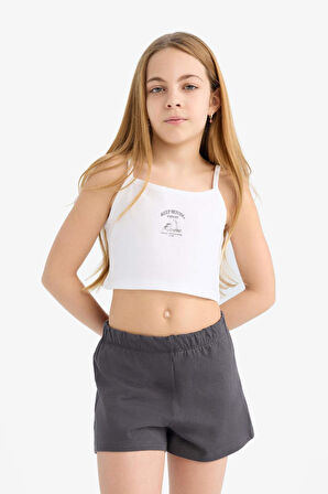 DeFacto Kız Çocuk 2'li Takım Baskılı Atlet Beli Lastikli Şort E5696A825HSAR1