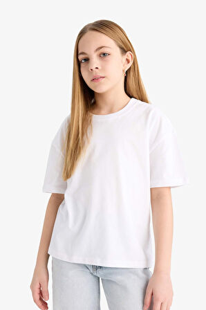 DeFacto Kız Çocuk Relax Fit Bisiklet Yaka Basic Düz 2'li Kısa Kollu Tişört D9431A825SMBK81