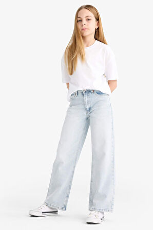 DeFacto Kız Çocuk Relax Fit Bisiklet Yaka Basic Düz 2'li Kısa Kollu Tişört D9431A825SMBK81