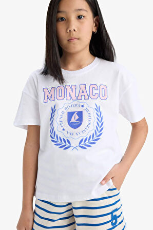 DeFacto Kız Çocuk Relax Fit Bisiklet Yaka 2'li Kısa Kollu Tişört D9430A825SMER42