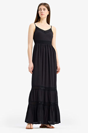 A Kesim V Yaka Pamuklu Kolsuz Midi Elbise