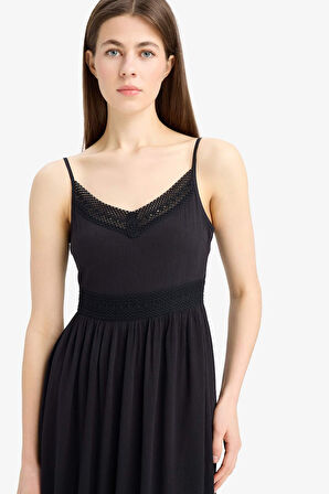 A Kesim V Yaka Pamuklu Kolsuz Midi Elbise