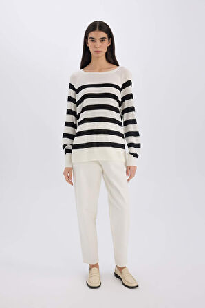 DeFacto Regular Fit Kayık Yaka Çizgili Triko Kazak C6815AX25SPER105