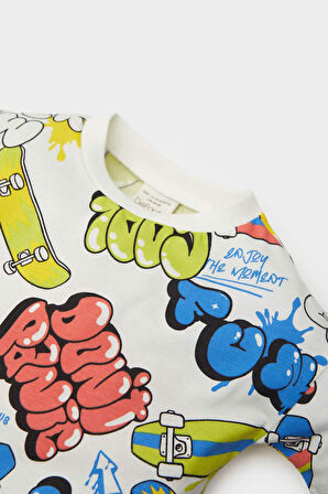 DeFacto Erkek Bebek 2'li Takım Kaykay Baskılı Kısa Kollu Tişört Esnek Belli Şort E5985A525SMER85