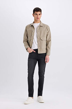 Slim Fit Dar Kesim Düğmeli Cepli Jean Ceket