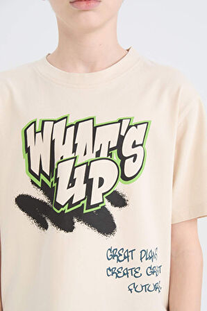 DeFacto Erkek Çocuk Bisiklet Yaka Baskılı Kısa Kollu Tişört D9489A825SMBG74