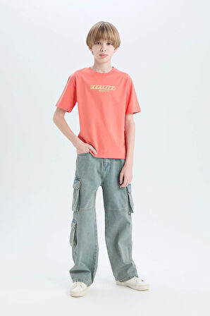 DeFacto Erkek Çocuk Bisiklet Yaka Sırt Baskılı Kısa Kollu Tişört D9490A825SMOG116