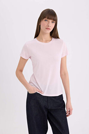 Regular Fit Bisiklet Yaka Basic Düz Kısa Kollu Tişört