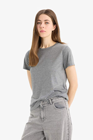 Regular Fit Bisiklet Yaka Basic Düz Kısa Kollu Tişört