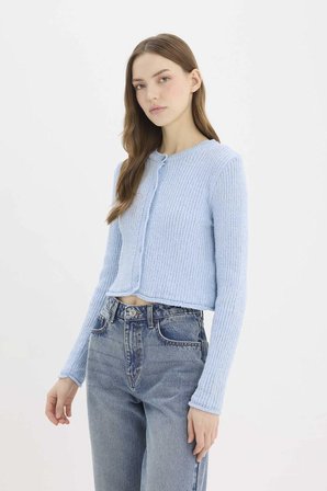 DeFacto Slim Fit Dar Kesim Bisiklet Yaka Düğmeli Triko Hırka E4613AX25SPBE696
