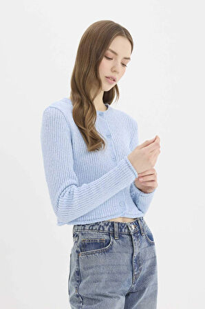 DeFacto Slim Fit Dar Kesim Bisiklet Yaka Düğmeli Triko Hırka E4613AX25SPBE696