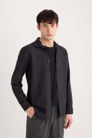 DeFacto Slim Fit Dar Kesim Pamuklu Basic Düz Uzun Kollu Siyah Gömlek A4644AX25SPBK81