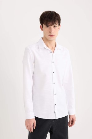 DeFacto Slim Fit Dar Kesim Pamuklu Basic Düz Uzun Kollu Beyaz Gömlek A4644AX25SPWT34