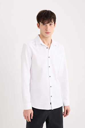DeFacto Slim Fit Dar Kesim Pamuklu Basic Düz Uzun Kollu Beyaz Gömlek A4644AX25SPWT34
