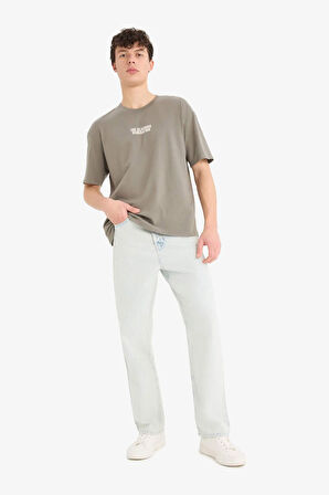 DeFacto %100 Pamuk Oversize Geniş Kalıp Bisiklet Yaka Sırt Baskılı Kısa Kollu Tişört C3627AX25SMKH207