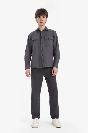 DeFacto %100 Pamuk Regular Fit Polo Yaka Basic Düz Uzun Kollu Gömlek B2654AX25SPAR104