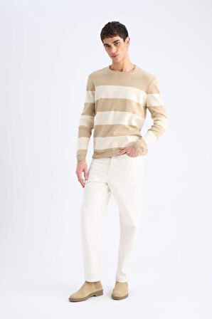 Standart Fit Normal Kesim Bisiklet Yaka Çizgili Triko Kazak