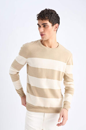 Standart Fit Normal Kesim Bisiklet Yaka Çizgili Triko Kazak