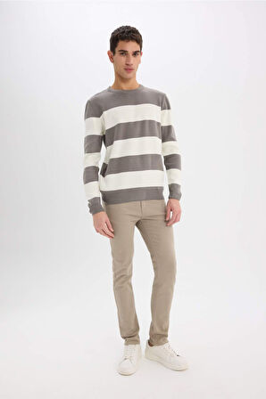 DeFacto Standart Fit Bisiklet Yaka Çizgili Triko Kazak D1968AX24AUGR308