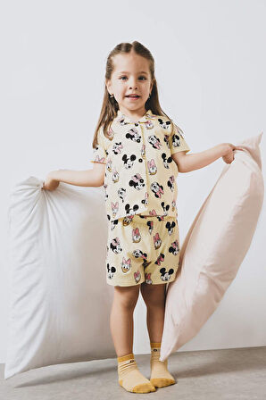 Kız Bebek Disney Mickey & Minnie Pijama Takımı Kısa Kollu Penye Esnek Belli Şort