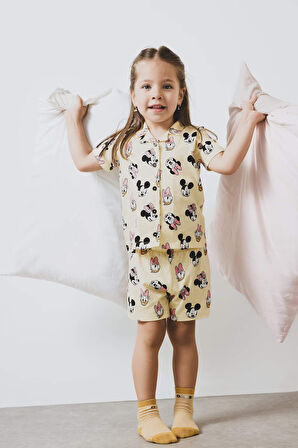 Kız Bebek Disney Mickey & Minnie Pijama Takımı Kısa Kollu Penye Esnek Belli Şort