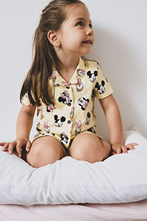 Kız Bebek Disney Mickey & Minnie Pijama Takımı Kısa Kollu Penye Esnek Belli Şort