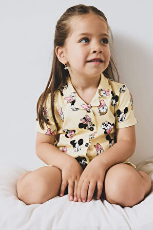 Kız Bebek Disney Mickey & Minnie Pijama Takımı Kısa Kollu Penye Esnek Belli Şort