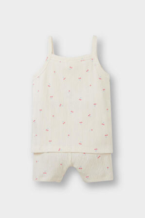 Kız Bebek Meyve Desenli Askılı Ribana 2'li Pijama Takımı