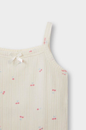 Kız Bebek Meyve Desenli Askılı Ribana 2'li Pijama Takımı