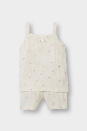 Kız Bebek Meyve Desenli Askılı Ribana 2'li Pijama Takımı
