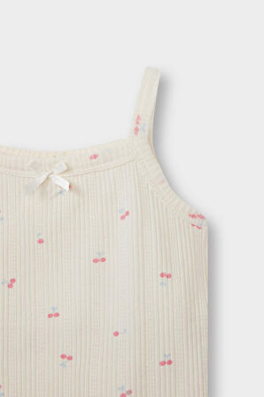 Kız Bebek Pijama Takımı Meyve Desenli Askılı Ribana Üst Şort