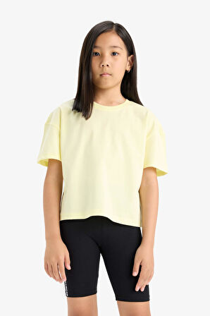 Kız Çocuk Relax Fit Bisiklet Yaka 2'li Kısa Kollu Tişört