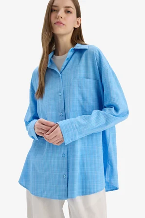Oversize Geniş Kalıp Müslin Uzun Kollu Gömlek X2232AZ25SPBE306