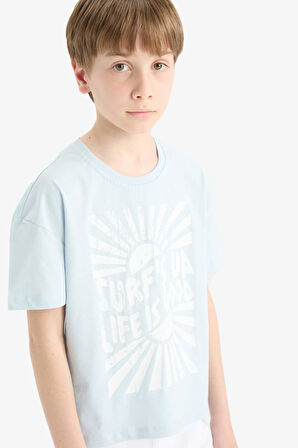 Kız Çocuk Relax Fit Bisiklet Yaka 2'li Kısa Kollu Tişört