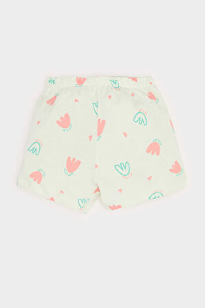 Kız Bebek Pijama Takımı Çiçekli Kısa Kollu Penye Üst Beli Lastikli Şort