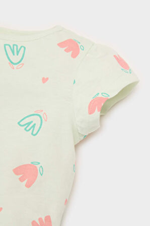 Kız Bebek Pijama Takımı Çiçekli Kısa Kollu Penye Üst Beli Lastikli Şort