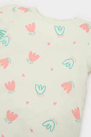 DeFacto Kız Bebek Pijama Takımı Çiçekli Kısa Kollu Penye Üst Beli Lastikli Şort E4614A525SMTR261